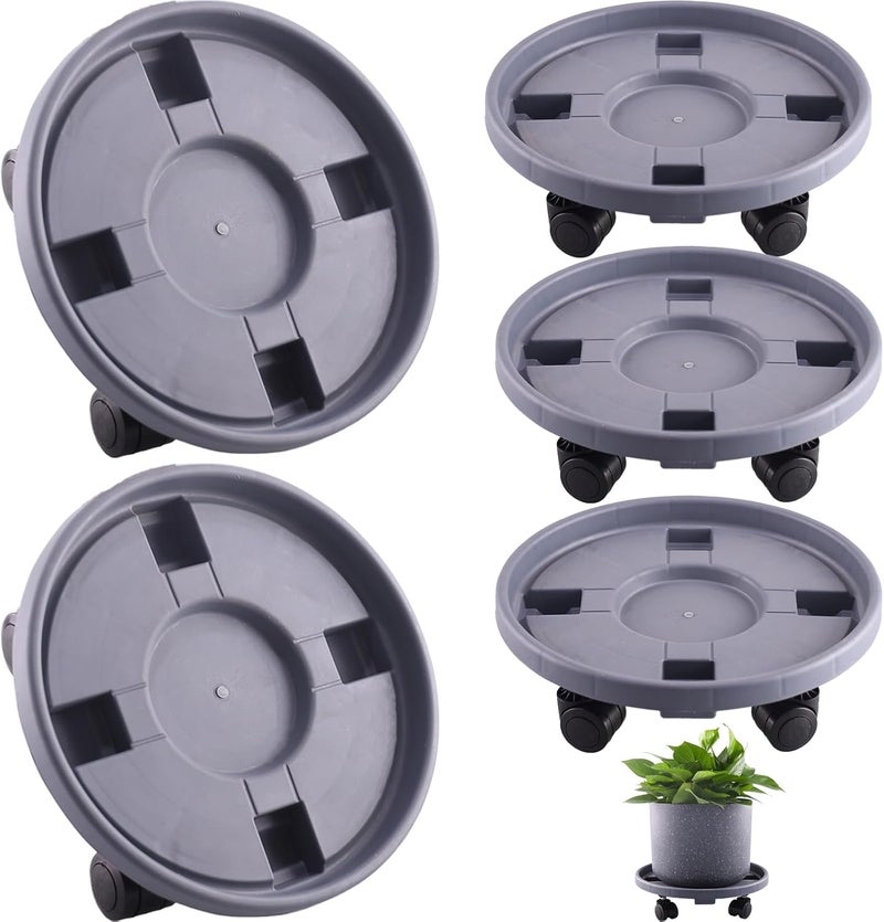 Tulpeed Rolling Plant Stand with Wheels 5 Pack 15.7 Inch Plant Caddy with Wheels Heavy Duty Plant Dolly Roller Base with Wheels Round Flower Pot Rack Holder Planter Trolley Tray, Grey - Image 1